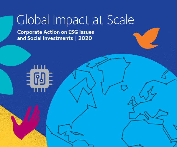 Titelseite des Reports „Global Impact at Scale: Corporate Action on ESG Issues and Social Investments 2020“. Infografik: CECP